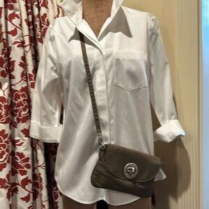 Light brown Baggallini crossbody, handbag, clutch, wallet.